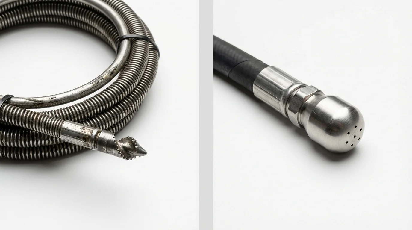 Drain snake cable and hydro jetting nozzle used for drain cleaning in Buffalo Grove, IL